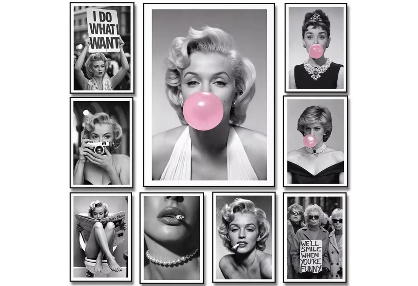 TPFLiving Leinwandbild Audrey Hepburn & Marilyn Monroe Schwarz-Weiß Pink - Bild 3