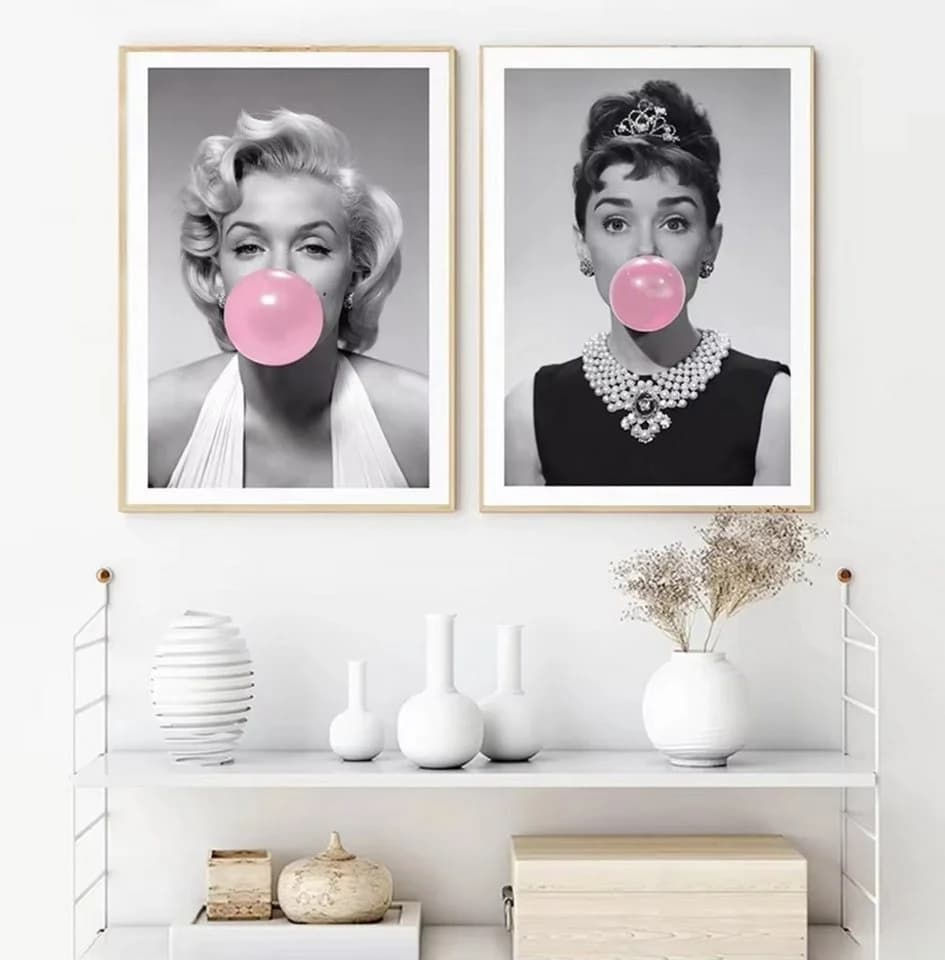 TPFLiving Leinwandbild Audrey Hepburn & Marilyn Monroe Schwarz-Weiß Pink - Bild 5