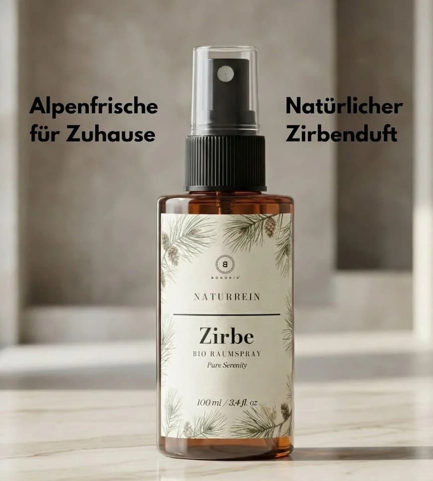BOHORIA Raumduft Zirbe Raumspray 100 ml – Ätherische Öle Zirbenholz