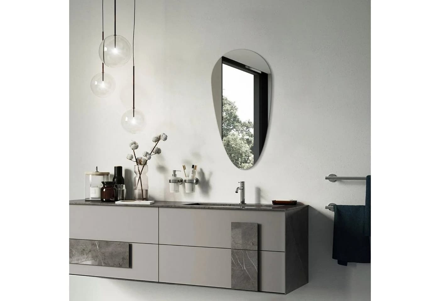 Tulup Wandspiegel Oval Tropfenform Glas