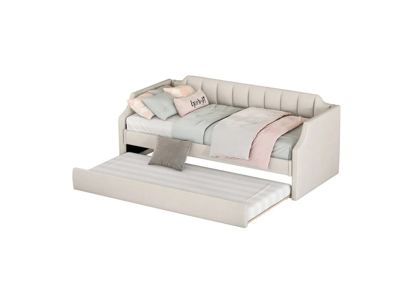 SOFTWEARY Schlafsofa mit Bettfunktion und Gästebett, Leinen, Beige - Bild 2