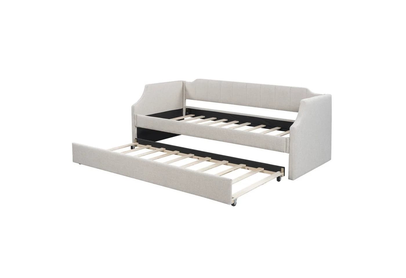 SOFTWEARY Schlafsofa mit Bettfunktion und Gästebett, Leinen, Beige - Bild 5