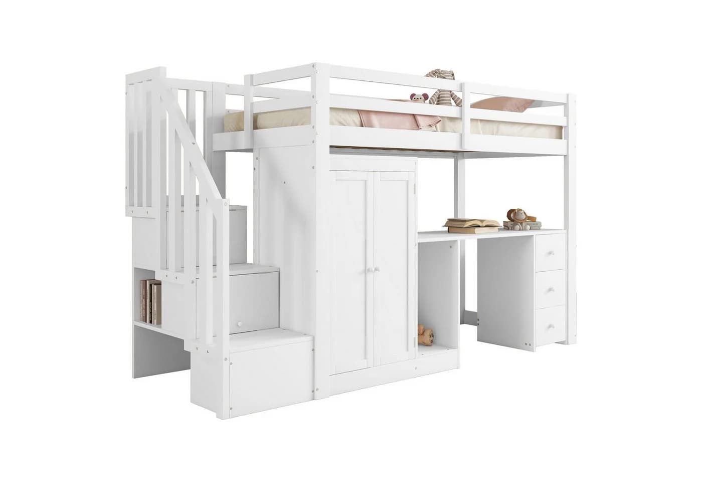 SOFTWEARY Hochbett mit Kleiderschrank und Lattenrost Kiefer - Bild 2