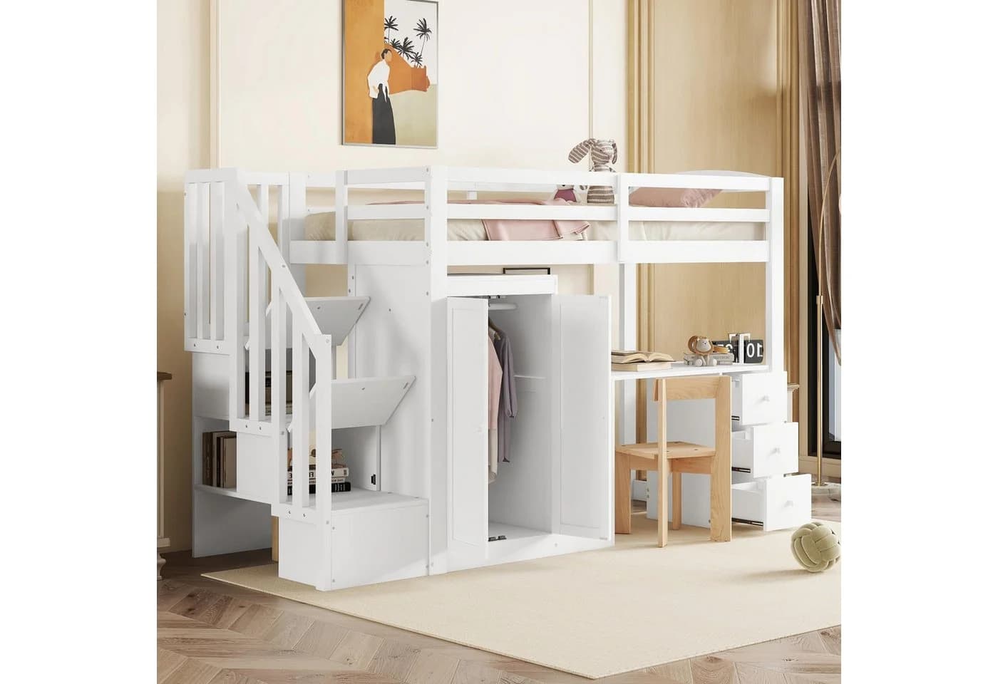 SOFTWEARY Hochbett mit Kleiderschrank und Lattenrost Kiefer - Bild 3