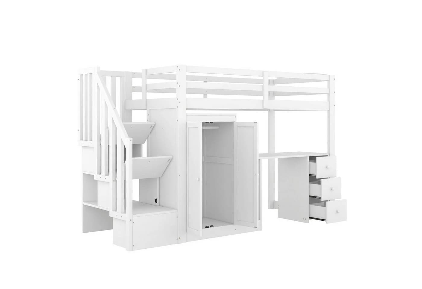 SOFTWEARY Hochbett mit Kleiderschrank und Lattenrost Kiefer - Bild 5