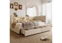 SOFTWEARY Stauraumbett Leinen Beige mit Schubladen und USB Bild 1