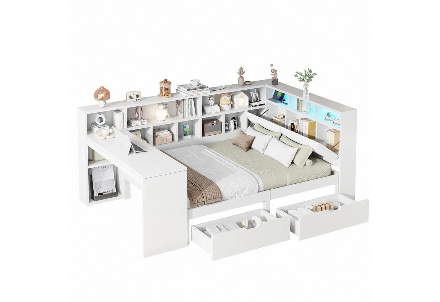 SOFTWEARY Stauraumbett mit Schreibtisch und LED-Beleuchtung - Bild 2