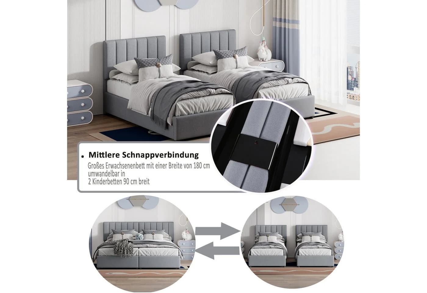 SOFTWEARY Stauraumbett mit Bettkasten grau Polsterbett - Bild 3