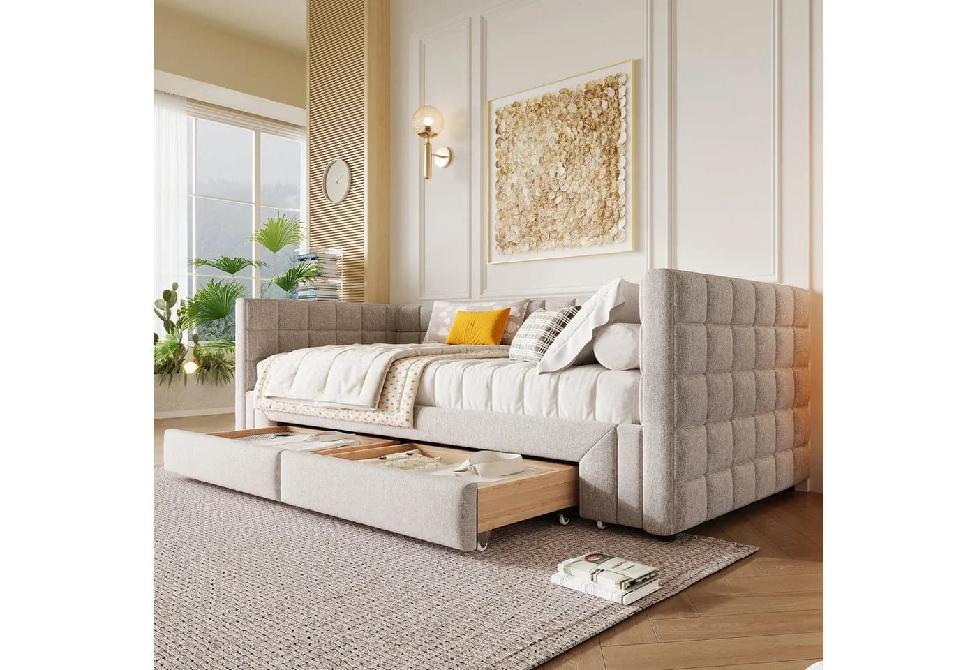SOFTWEARY Schlafsofa mit Bettfunktion und Schubladen, 90x200cm/180x200cm - Bild 4