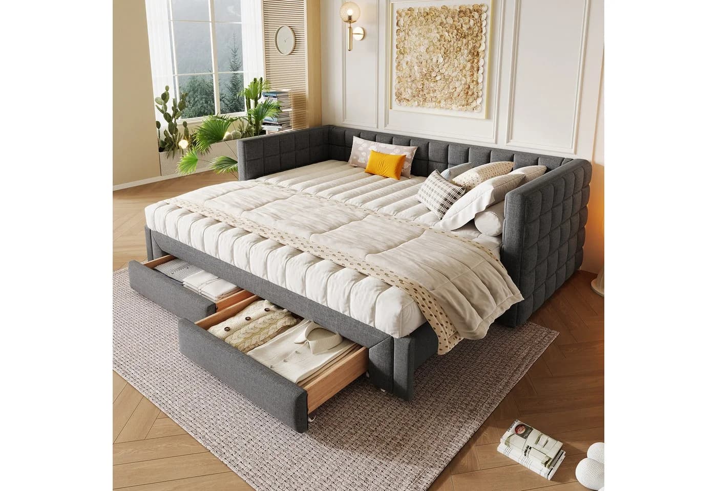 SOFTWEARY Schlafsofa mit Bettfunktion und Schubladen Grau Velvet - Bild 2