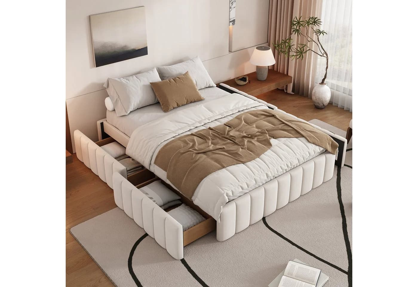 SOFTWEARY Futonbett mit Lattenrost und 4 Schubladen 140x200 cm Samt
