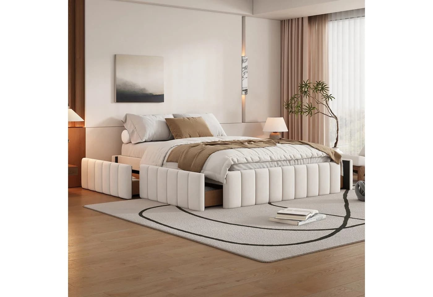SOFTWEARY Futonbett mit Lattenrost und 4 Schubladen 140x200 cm Samt - Bild 5