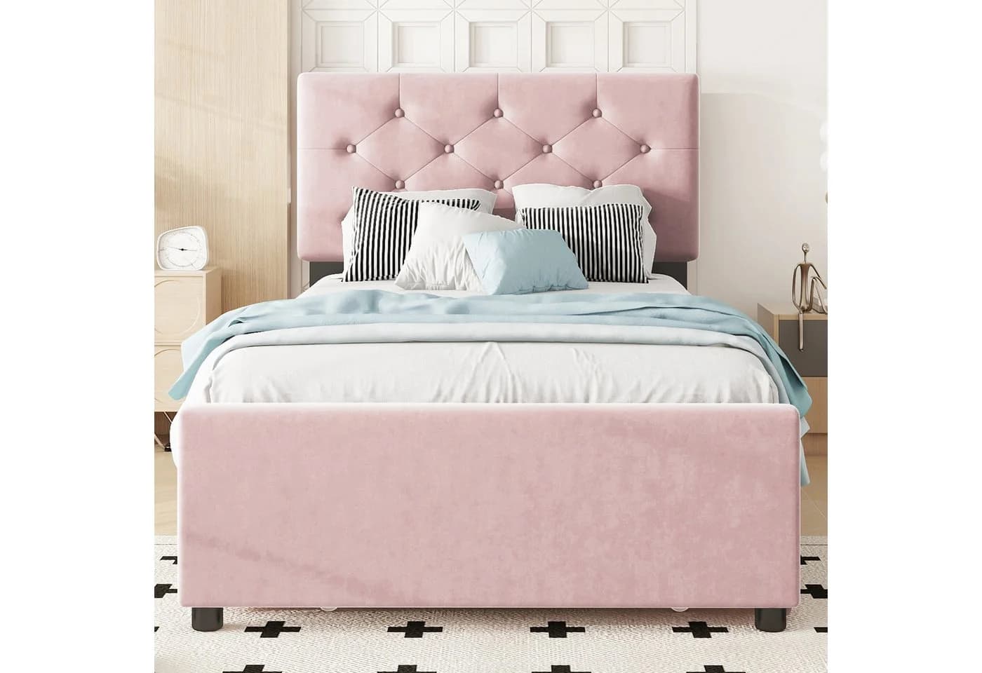 SOFTWEARY Polsterbett mit Gästebett und Lattenrost Rosa Samt - Bild 4