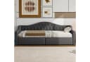 SOFTWEARY Schlafsofa mit LED-Beleuchtung und Stauraum Grau Leinen Bild 4
