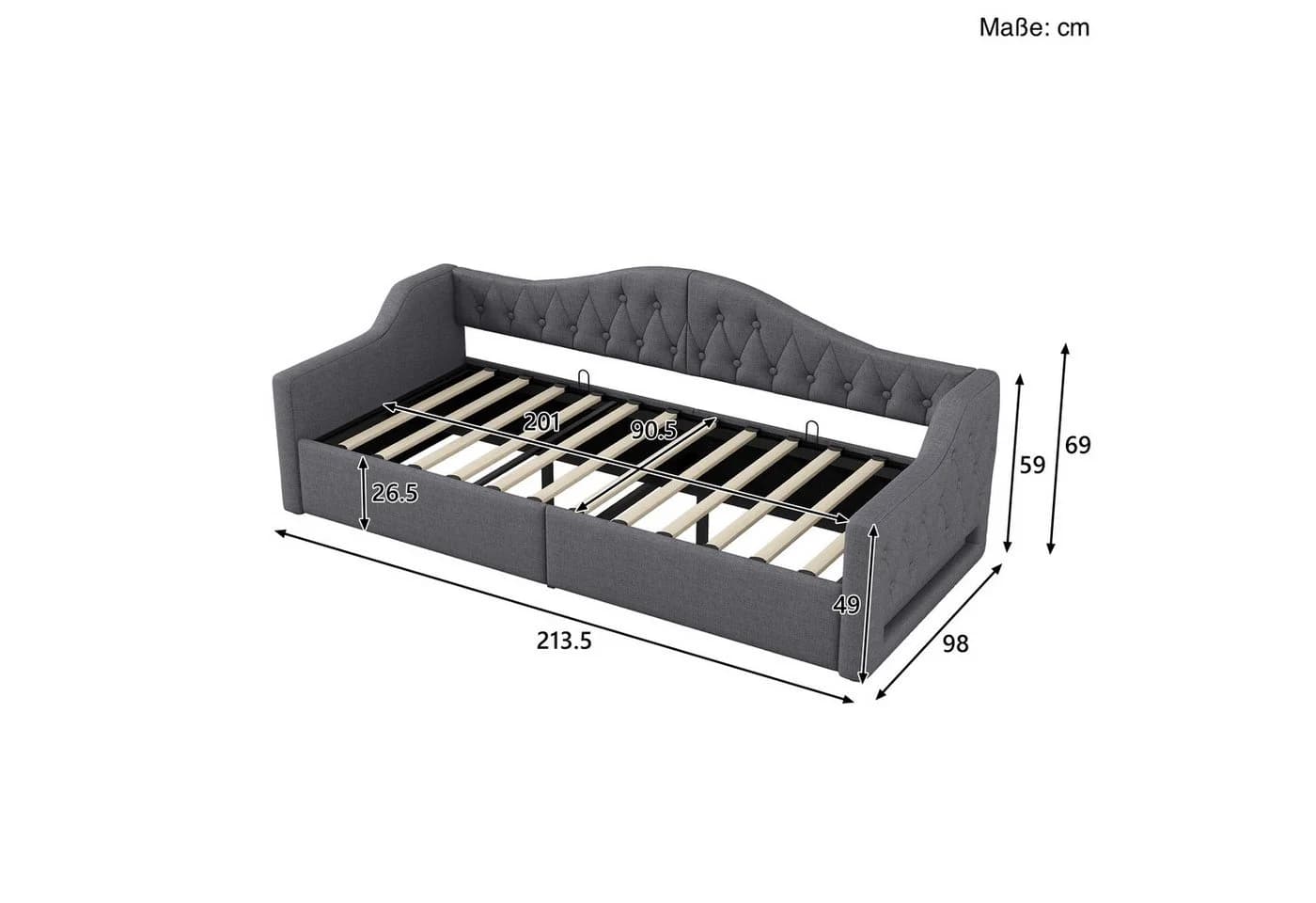 SOFTWEARY Schlafsofa mit LED-Beleuchtung und Stauraum Grau Leinen - Bild 5