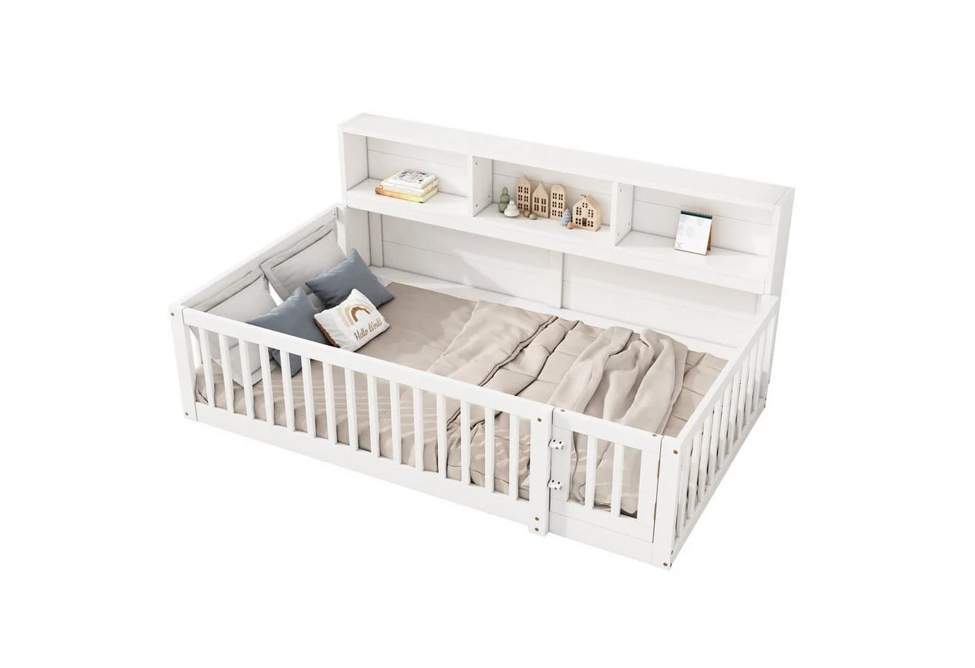 SOFTWEARY Kinderbett mit Lattenrost, Rausfallschutz und Stauraum aus Kiefernholz - Bild 2