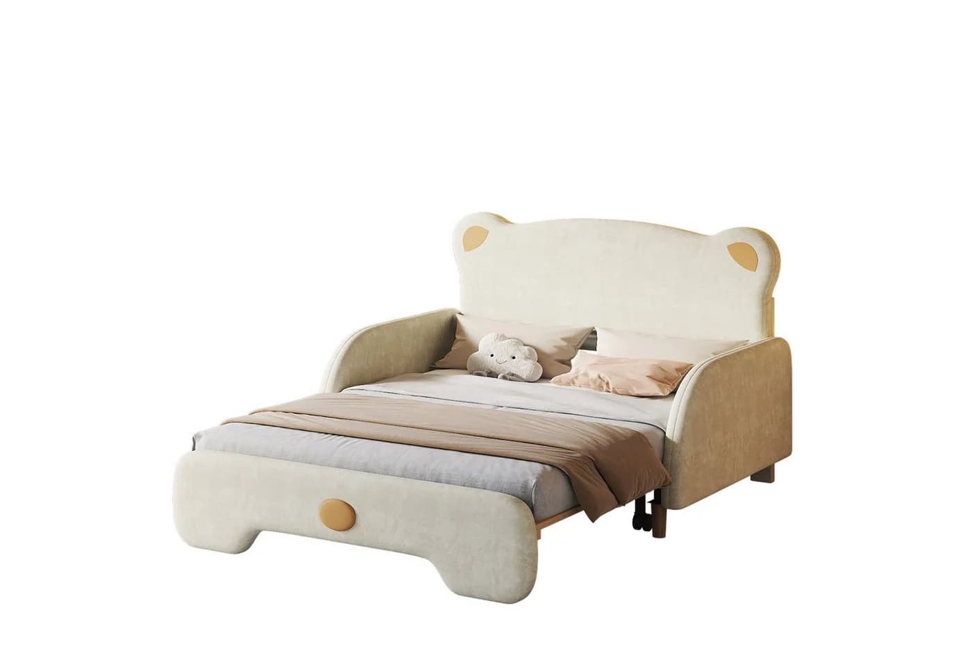 SOFTWEARY Kinderbett mit ausziehbarer Liegefläche Beige Schlafsofa - Bild 2