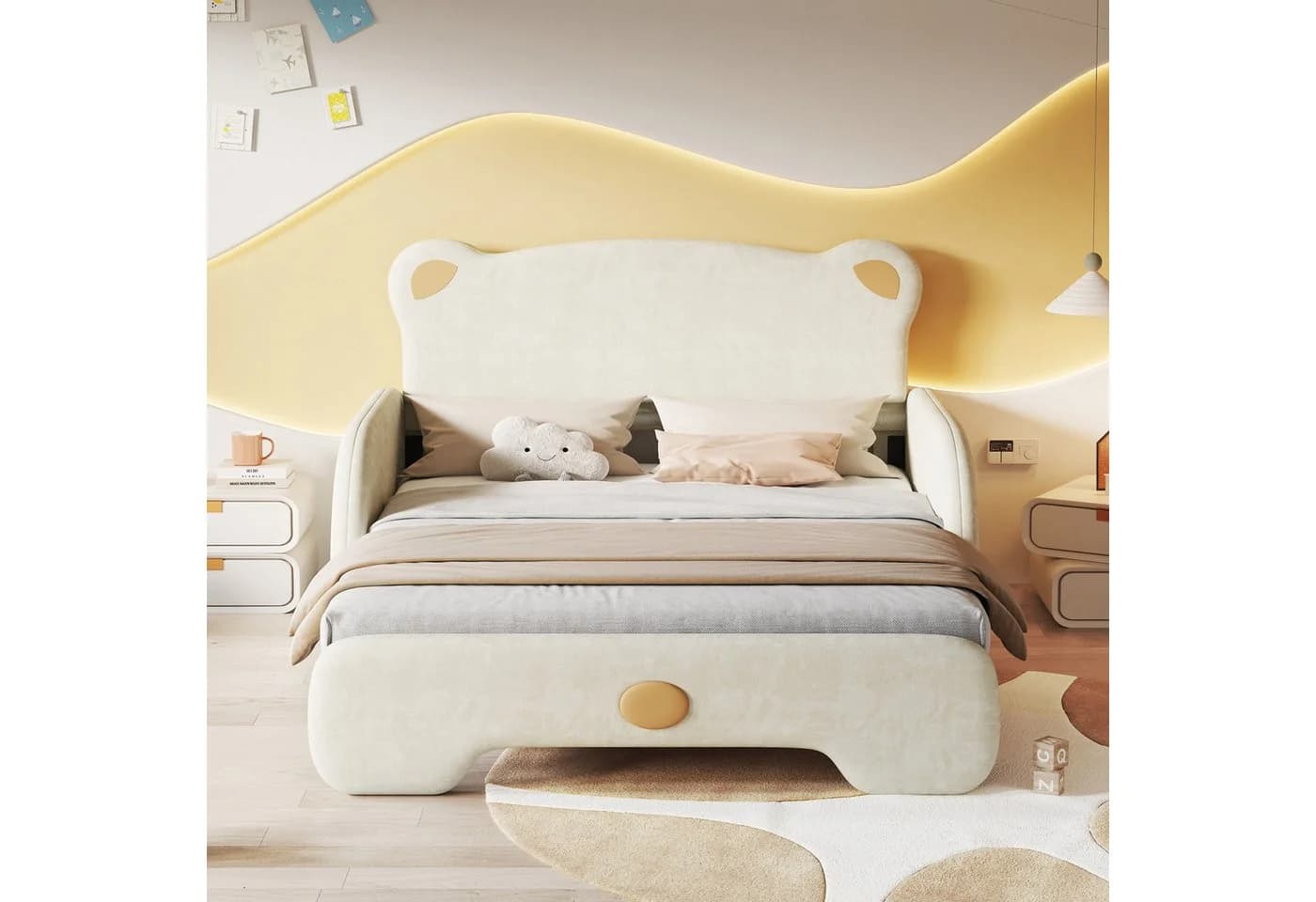 SOFTWEARY Kinderbett mit ausziehbarer Liegefläche Beige Schlafsofa - Bild 4
