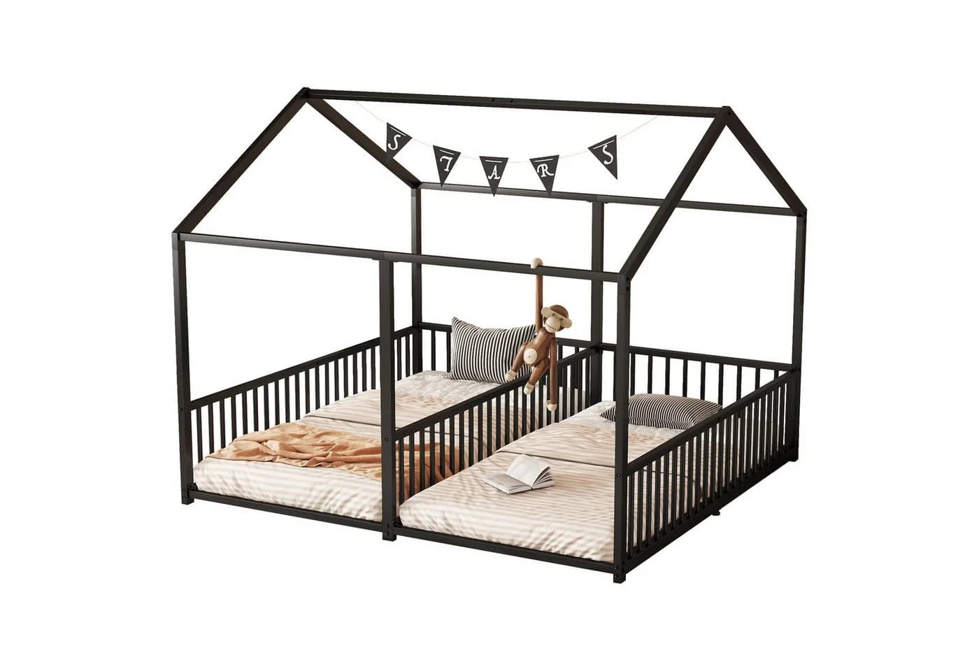 SOFTWEARY Kinderbett 2x 90x200cm Metall schwarz mit Lattenrost - Bild 2