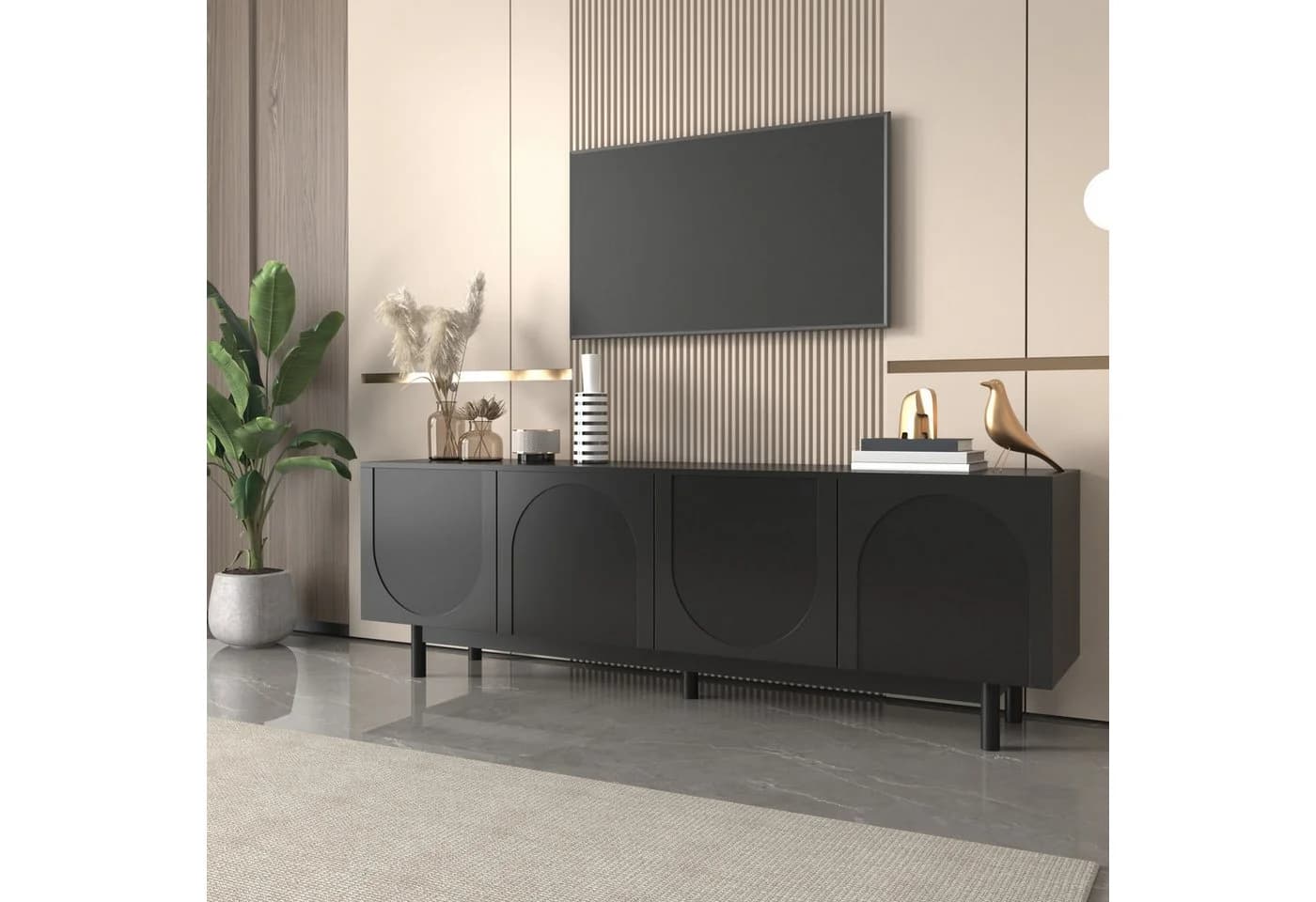 SOFTWEARY Lowboard TV-Schrank Schwarz Matt 175 cm - Bild 3