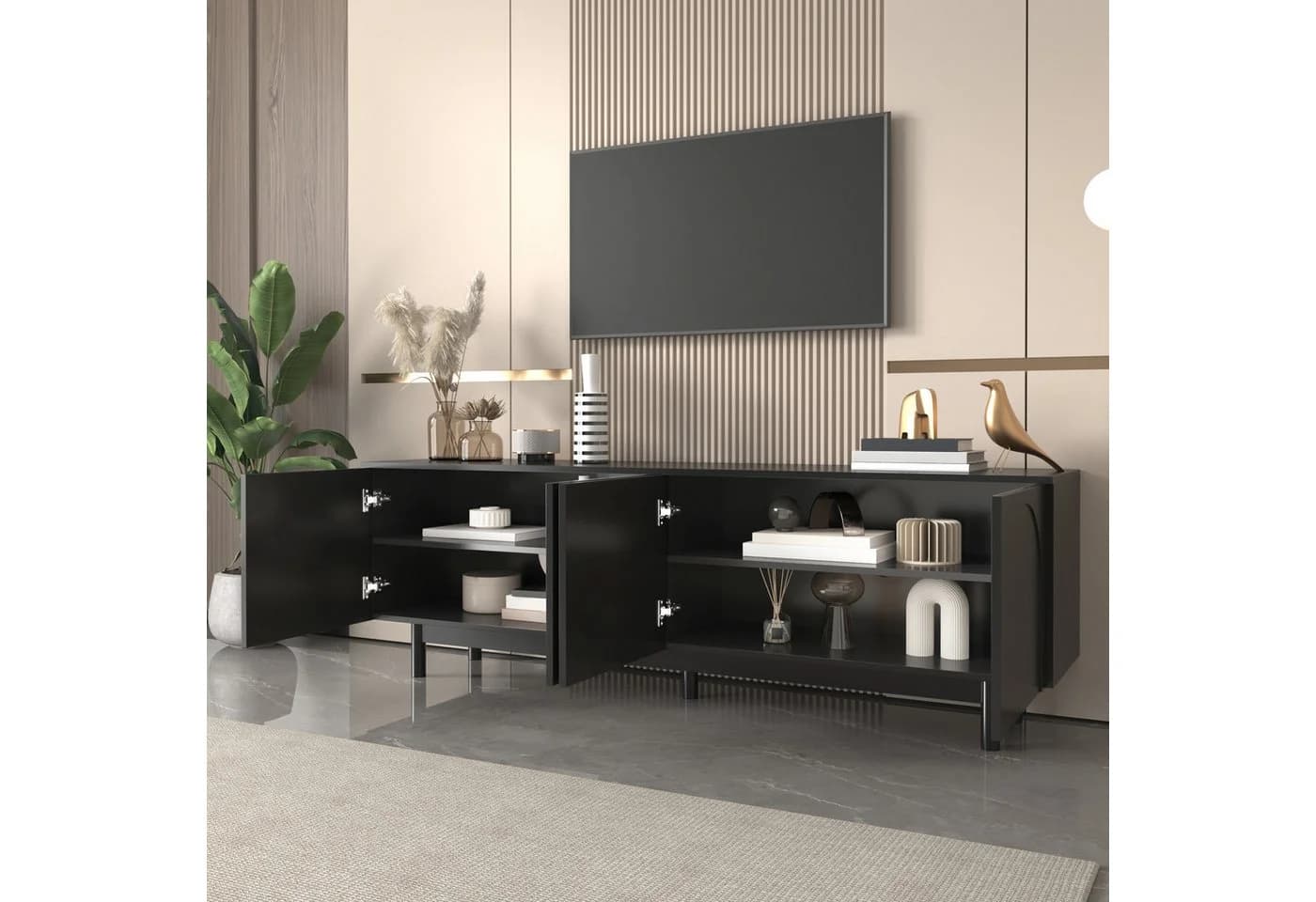 SOFTWEARY Lowboard TV-Schrank Schwarz Matt 175 cm - Bild 5