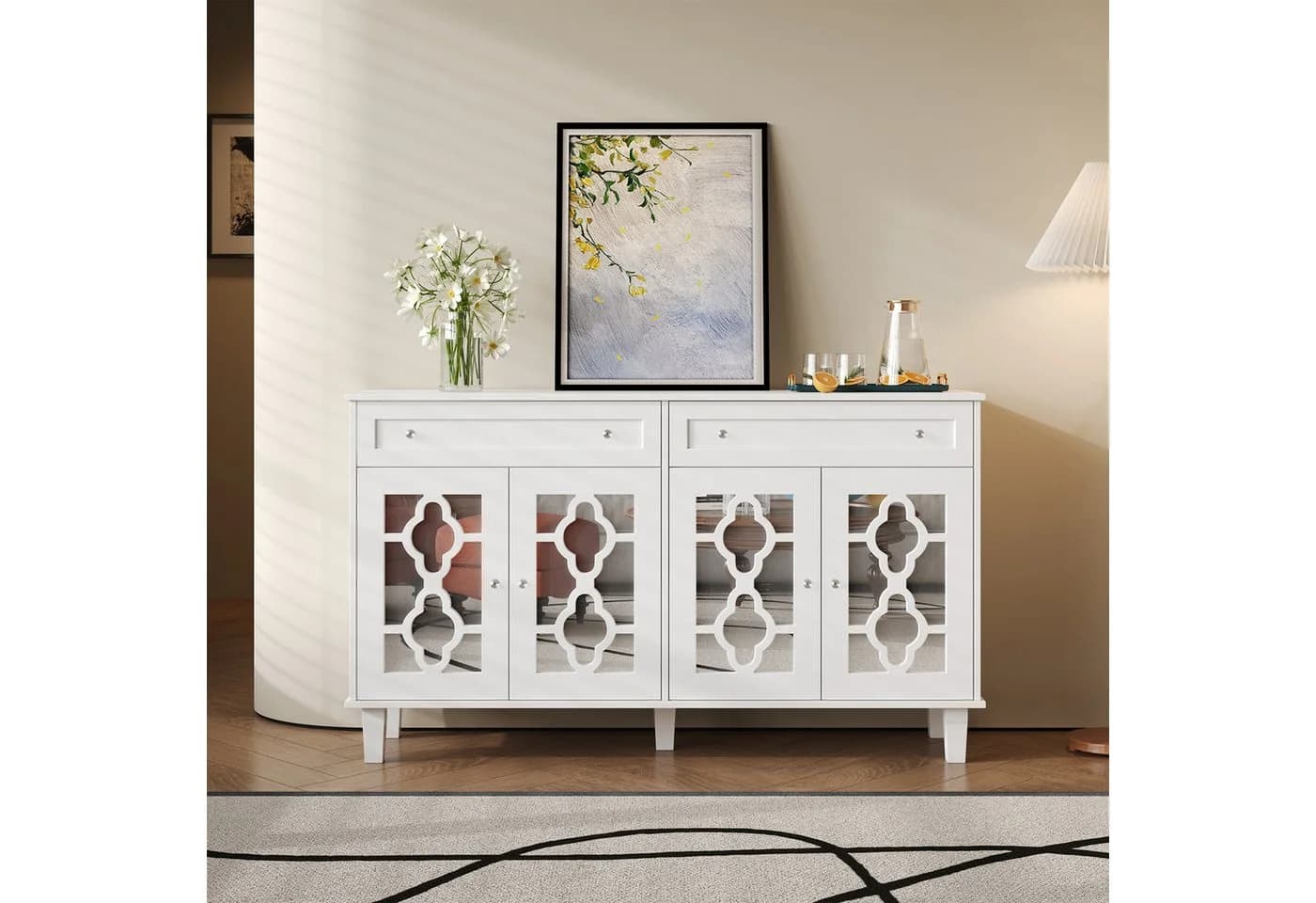 SOFTWEARY Sideboard Weiß mit Holzfüßen
