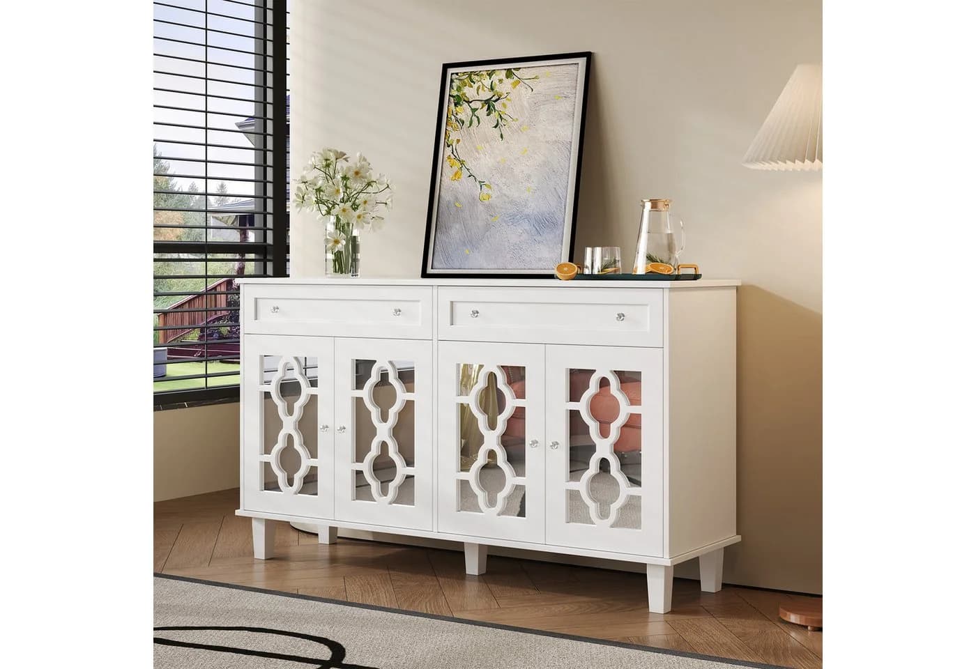 SOFTWEARY Sideboard Weiß mit Holzfüßen - Bild 3