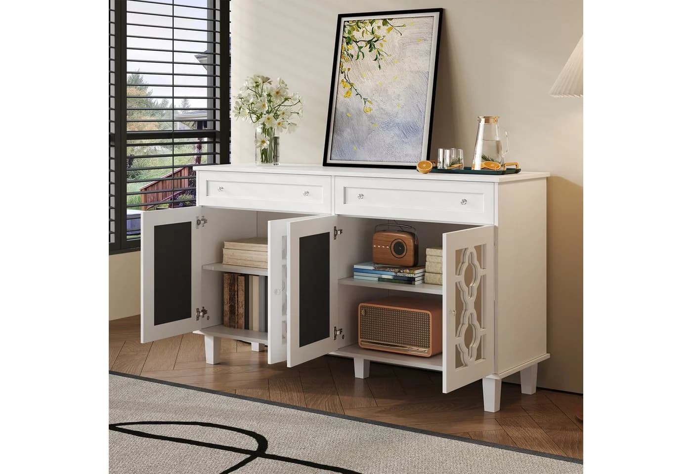 SOFTWEARY Sideboard Weiß mit Holzfüßen - Bild 4