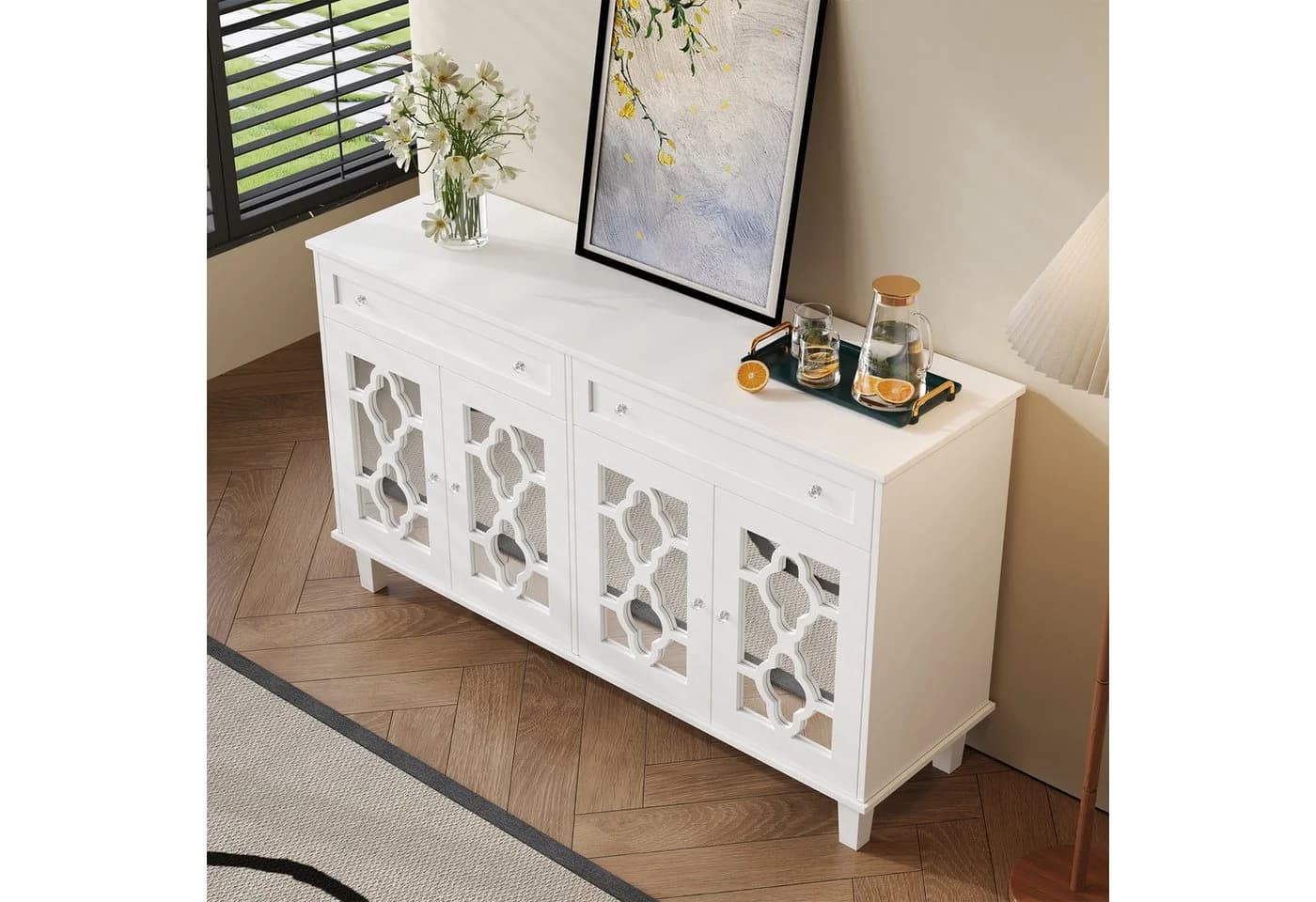 SOFTWEARY Sideboard Weiß mit Holzfüßen - Bild 5