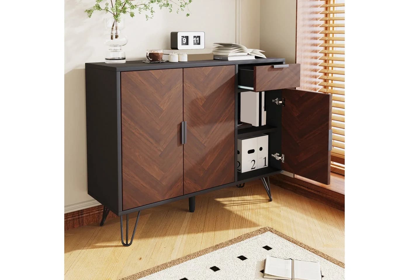SOFTWEARY Sideboard Schwarz-Braun Metallfüße - Bild 4