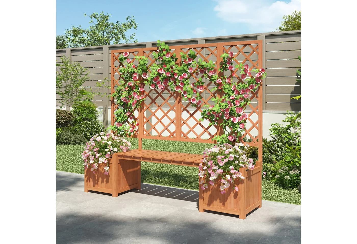 SOFTWEARY Spalier mit Blumenkasten und Sitzflächen Massivholz Braun - Bild 3