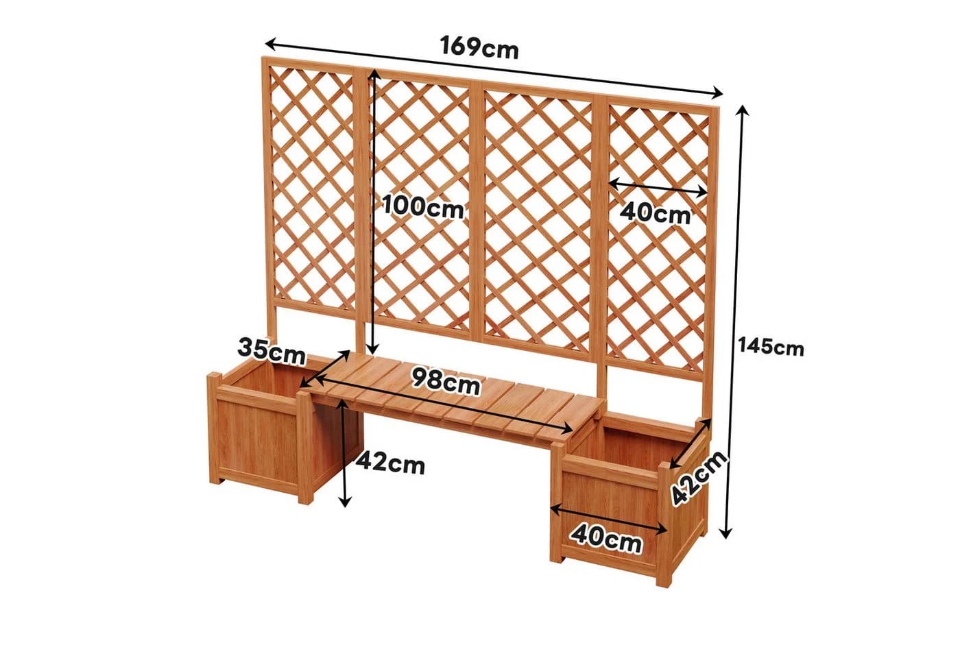 SOFTWEARY Spalier mit Blumenkasten und Sitzflächen Massivholz Braun - Bild 5