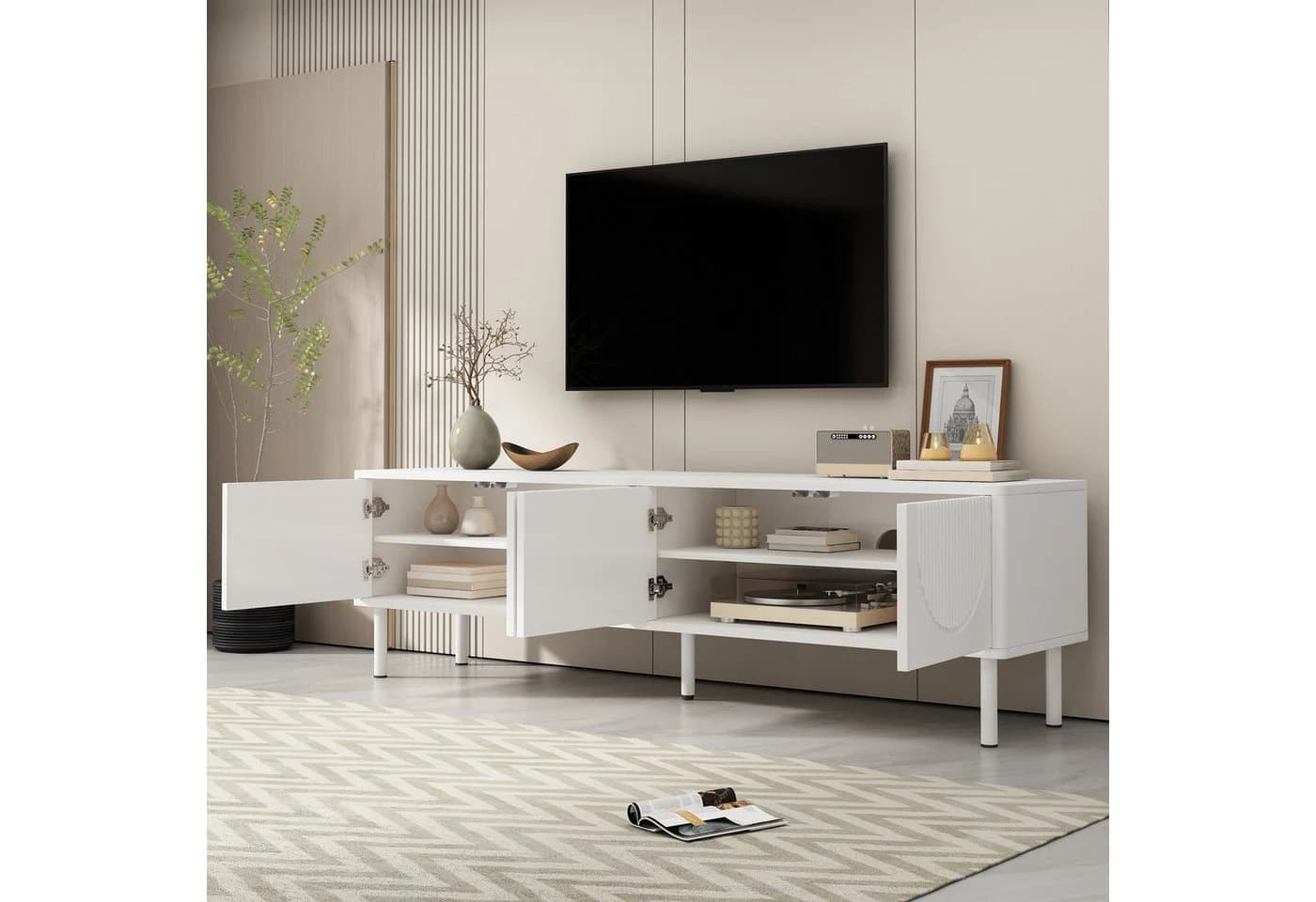 SOFTWEARY Lowboard 180 cm Weiß Modernes griffloses TV-Board - Bild 4