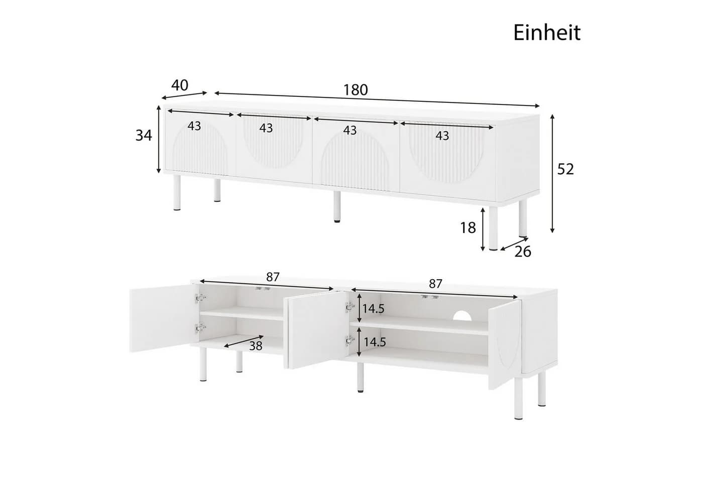 SOFTWEARY Lowboard 180 cm Weiß Modernes griffloses TV-Board - Bild 5