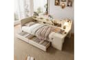 SOFTWEARY Stauraumbett mit Schreibtisch Beige Leinen Bild 2