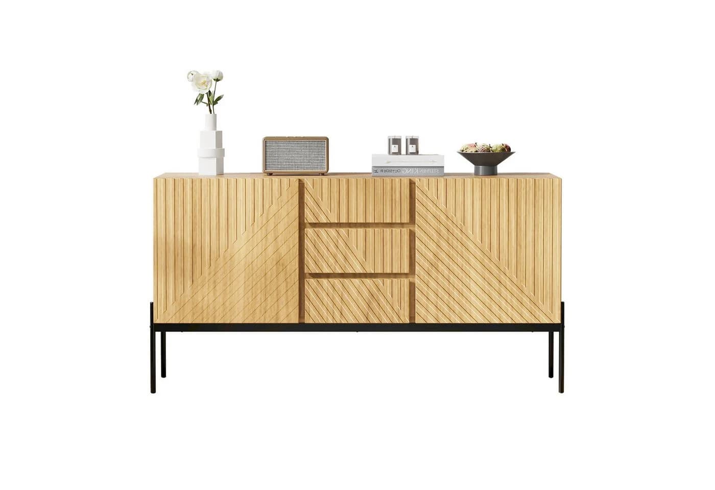 SOFTWEARY Sideboard 140 cm mit 3 Schubladen und Metallfüßen - Bild 2