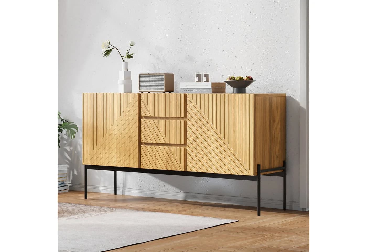 SOFTWEARY Sideboard 140 cm mit 3 Schubladen und Metallfüßen - Bild 3