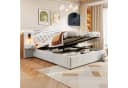 SOFTWEARY Polsterbett mit LED, USB & Nachtische Beige Leinen Bild 3
