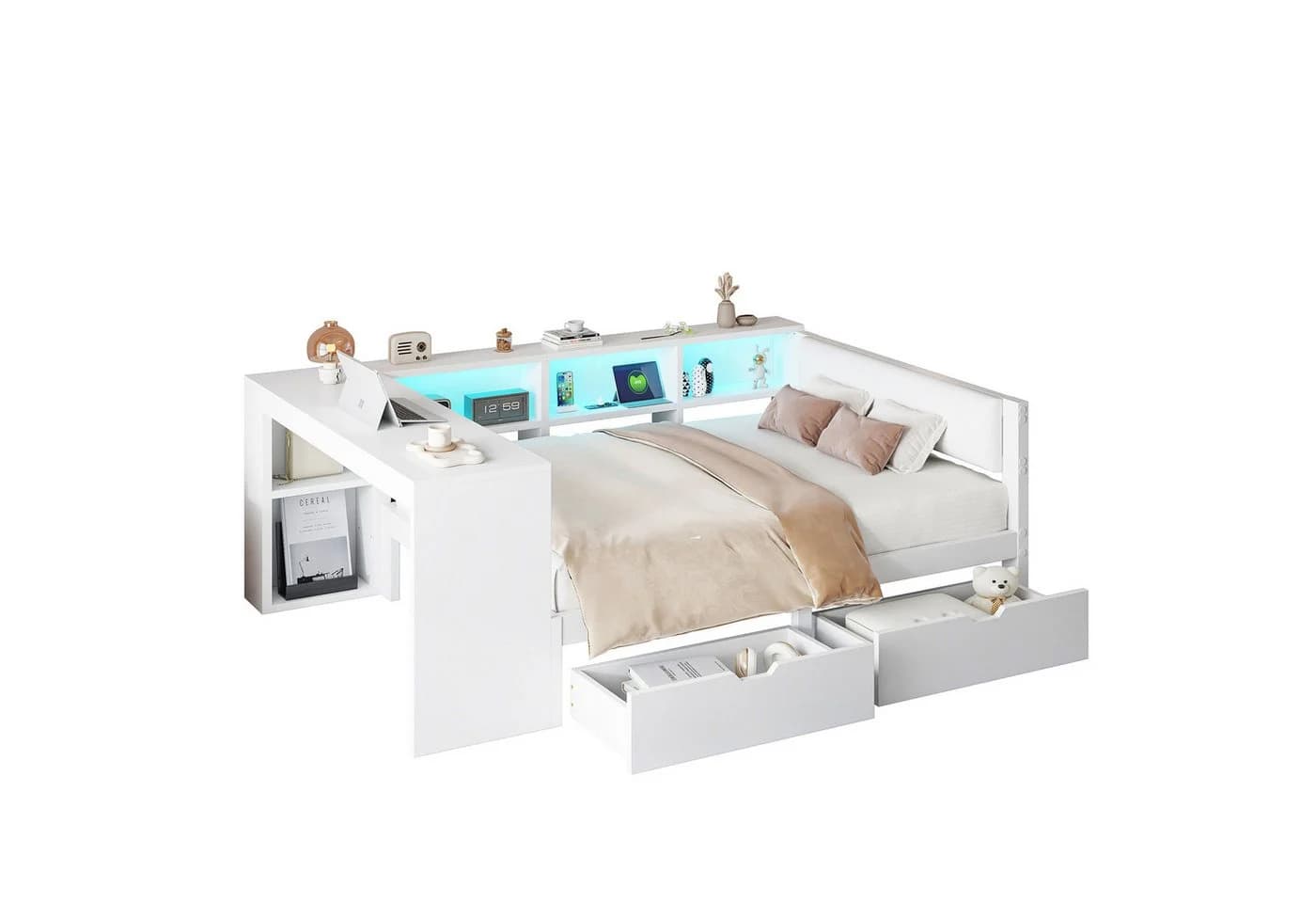 SOFTWEARY Stauraumbett mit Schreibtisch und LED-Beleuchtung - Bild 2