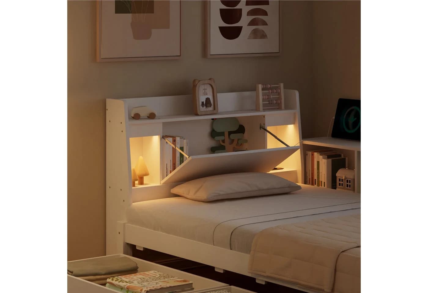 SOFTWEARY Stauraumbett Weiß mit LED und Schubladen - Bild 5