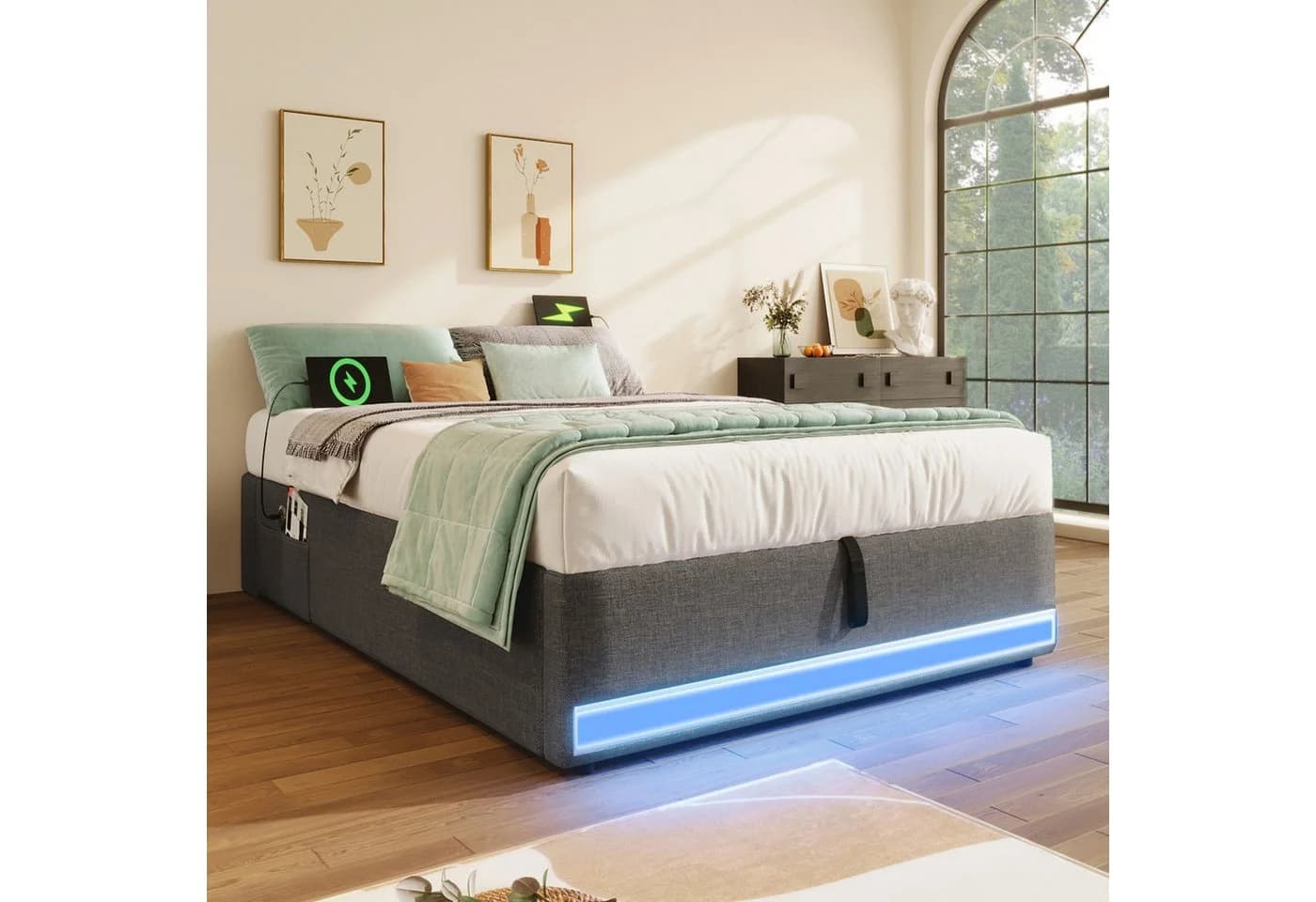 SOFTWEARY Futonbett mit LED-Beleuchtung und Aufbewahrung 90x200 cm - Bild 3