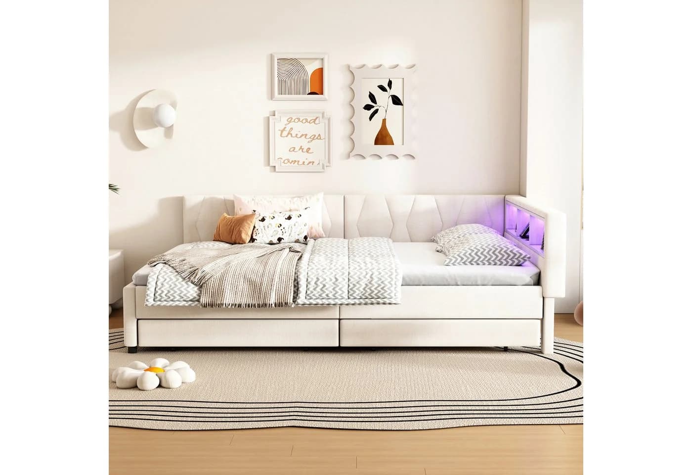 SOFTWEARY Stauraumbett mit LED, Schubladen & USB-Anschluss - Bild 3