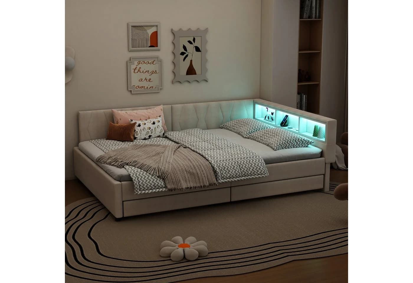 SOFTWEARY Stauraumbett mit LED, Schubladen & USB-Anschluss - Bild 4