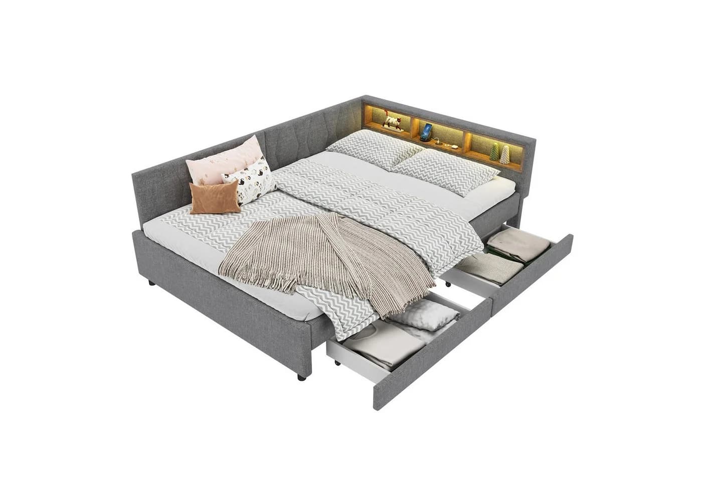 SOFTWEARY Stauraumbett Schlafsofa LED-Beleuchtung USB/Typ-C Anschlüsse - Bild 2