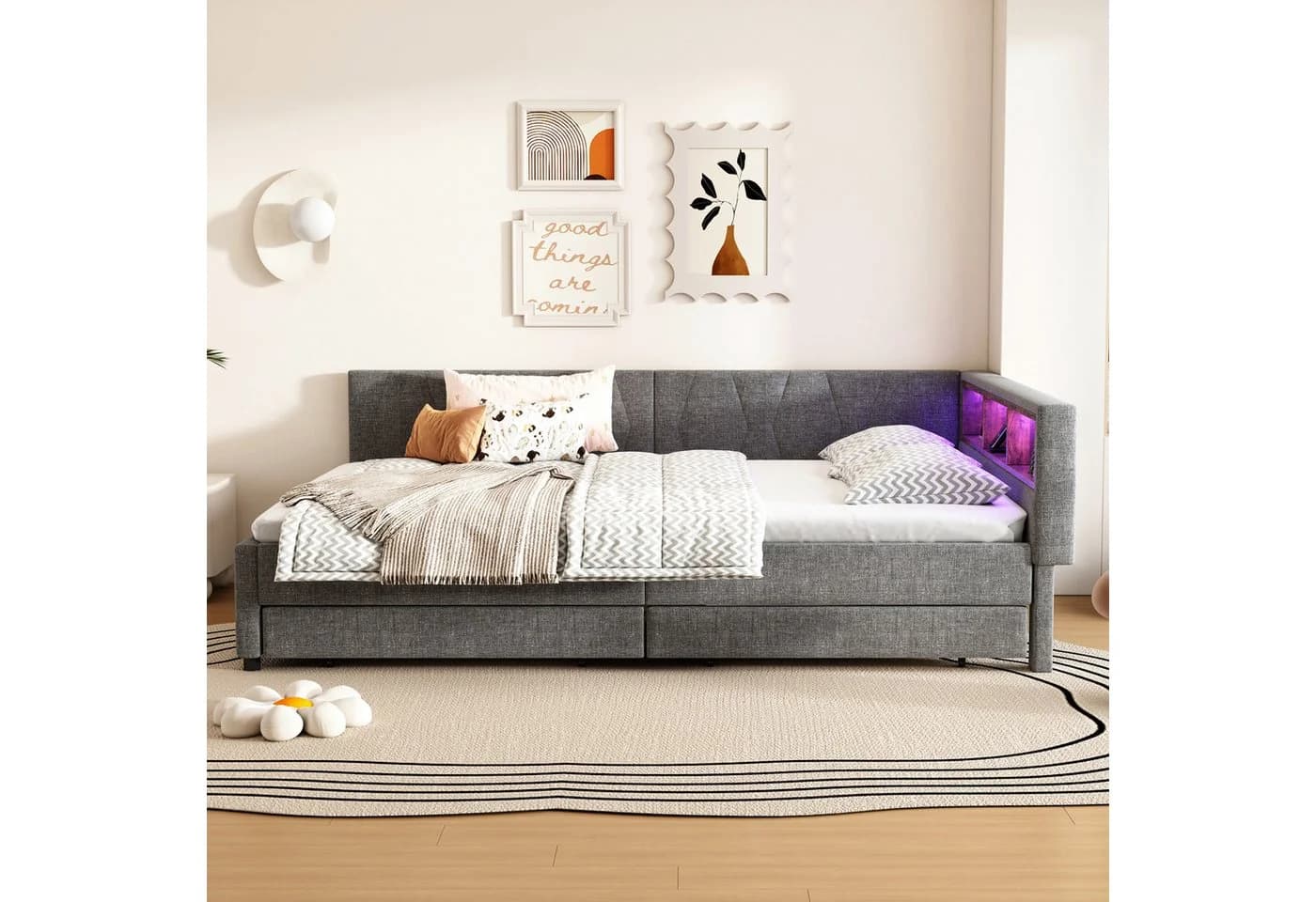 SOFTWEARY Stauraumbett Schlafsofa LED-Beleuchtung USB/Typ-C Anschlüsse - Bild 3