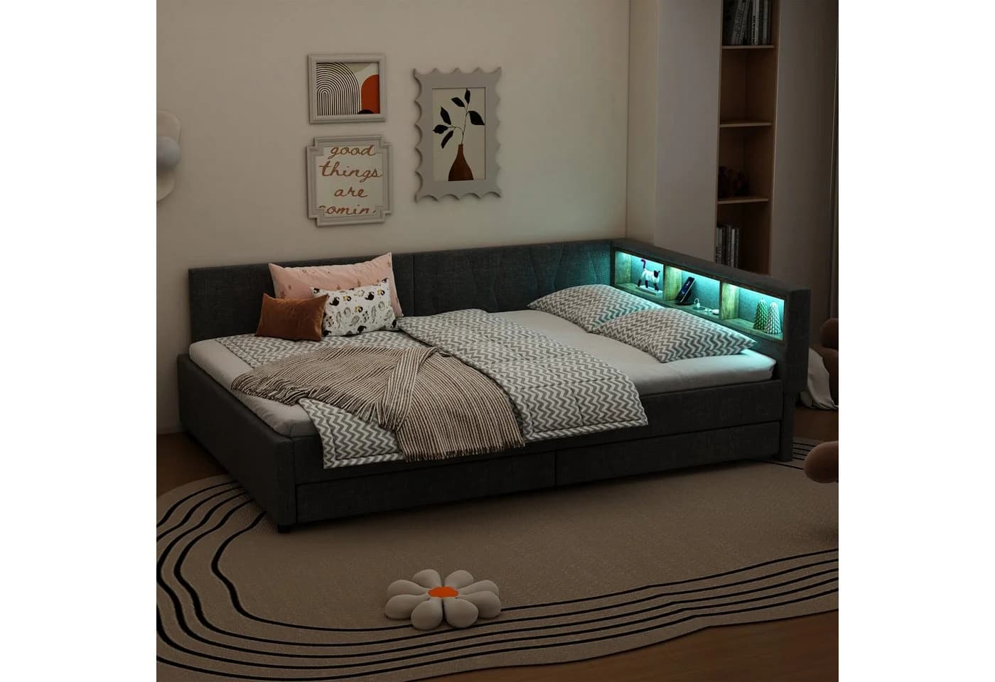 SOFTWEARY Stauraumbett Schlafsofa LED-Beleuchtung USB/Typ-C Anschlüsse - Bild 4