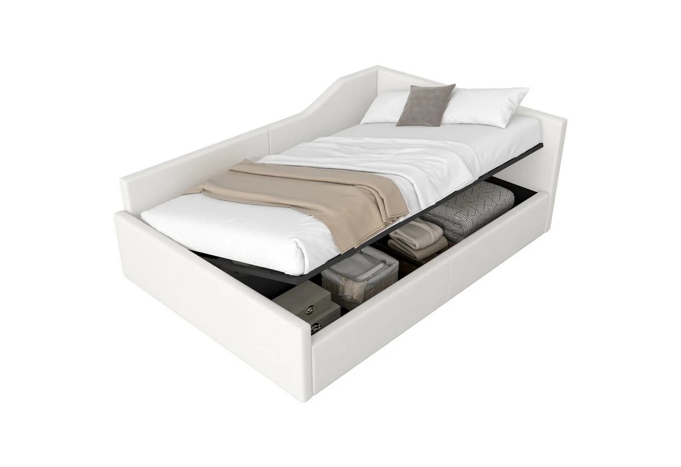 SOFTWEARY Stauraumbett Polsterbett Beige mit Lattenrost - Bild 2