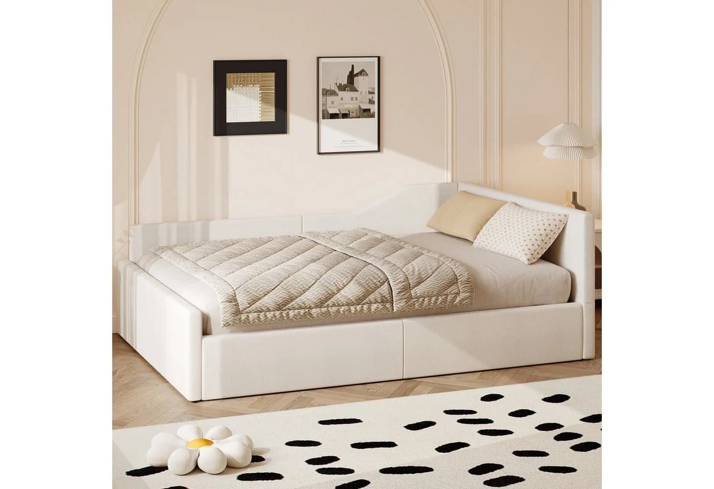 SOFTWEARY Stauraumbett Polsterbett Beige mit Lattenrost - Bild 3