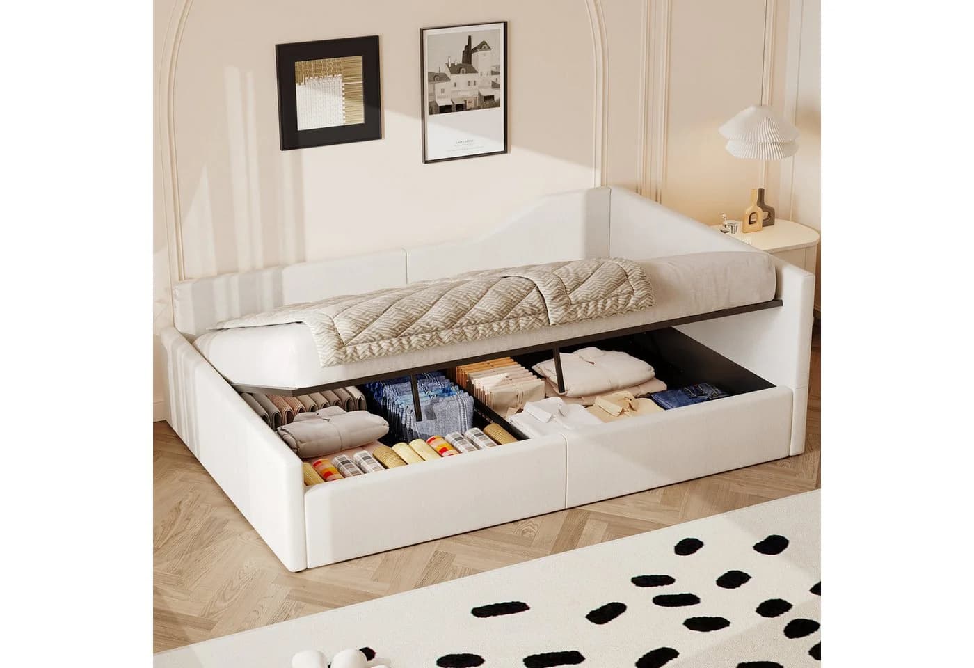 SOFTWEARY Stauraumbett Polsterbett Beige mit Lattenrost - Bild 4