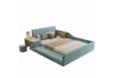 SOFTWEARY Polsterbett mit Tisch, Hocker und Regal Blau Samt Bild 2